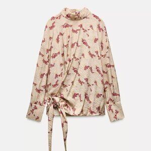 ZARA ZW Collection Printed Long Sleeve Blouse – Size Small